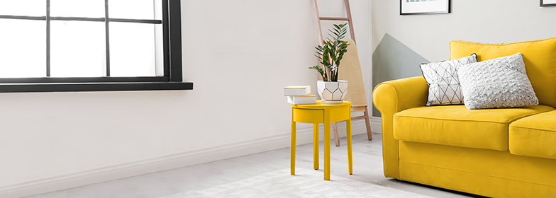 Yellow couch in living room