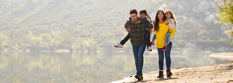 A young family going on a hike together