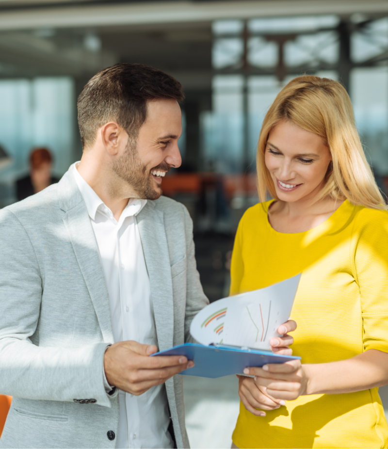 Smiling coworkers in office