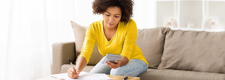 A woman working on some documents