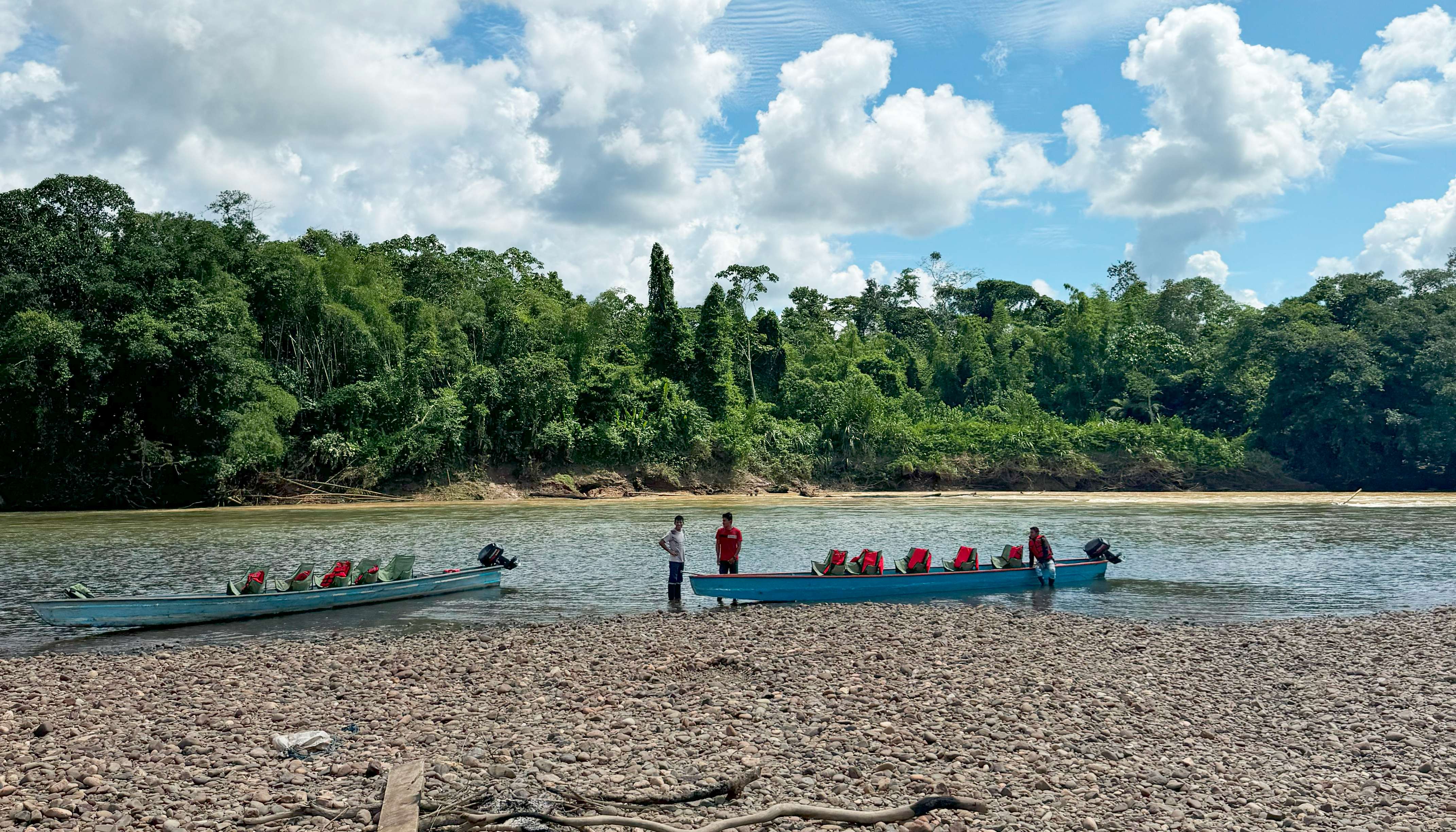 Canoes on river in Ecuador